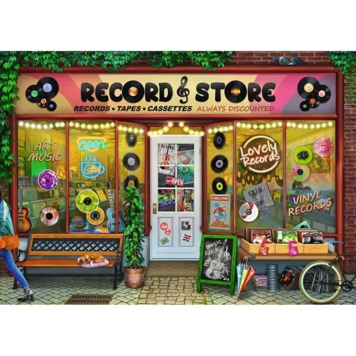 Puzzle 1000 pièces - RAVENSBURGER - La boutique de vinyles - Intérieur - Mixte - A partir de 12 ans-0