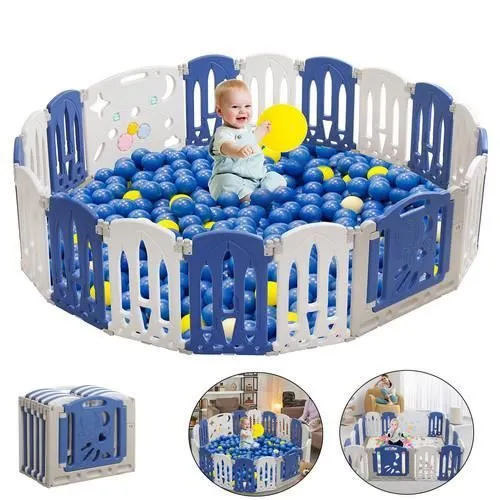 LARS360 Parc Bébé 18 Panneaux (16+2), Barrière de Sécurité Portail Parc XXL, Parc Bébé en Plastique Pliable Intérieur et Extérieur-0
