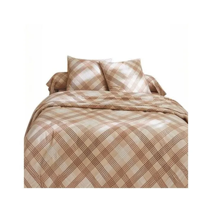Parure de couette - Flanelle - Beige foncé - 140x200 cm - Motif graphique - 2 taies d'oreiller-2