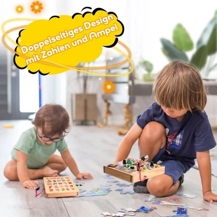 Busy Board en Bois, Planche Montessori pour Bébé 2 3 4 Ans, Activity Board avec 19 LED-2