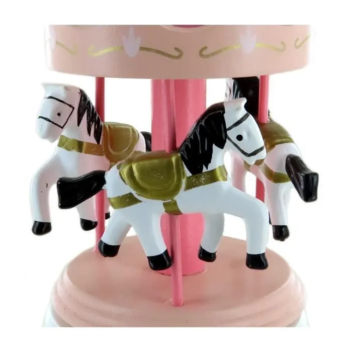 Boîte à musique - Carrousel miniature en bois avec chevaux tournants - Petite musique de nuit (Mozart)-1