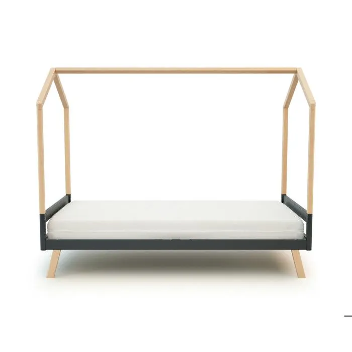 AT4 -  Lit cabane bébé évolutif CONFORT en bois  Gris Graphite et Hêtre Verni - Taille unique-1