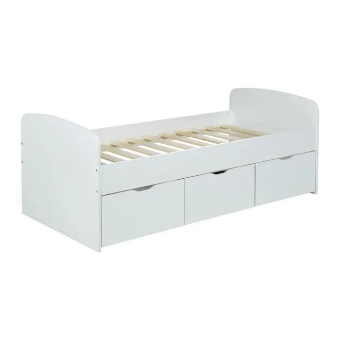 Lit MIA 90x190 + 1 sommier + 2 tiroirs + 1 coffre table basse / Blanc-3