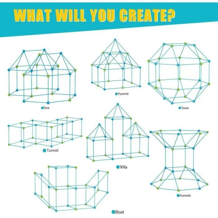 Kids Fort Building Kits,DIY Puzzle,Maison Jouet,Construisez Votre cabane,Bricolage Construction Châteaux Tunnels Jouer Tente Cadeau-1