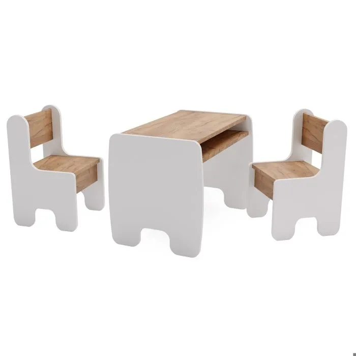 Ensemble de Table et 2 Chaises pour Enfants TIMI - blanc/chêne doré-1