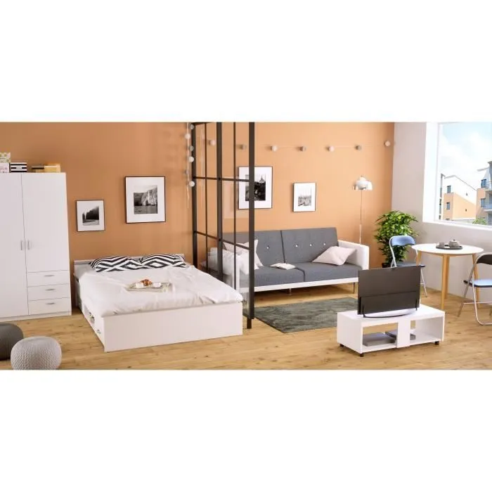 PARISOT Lit adulte contemporain blanc mat - l 140 x L 200 cm - ZODIAC-5