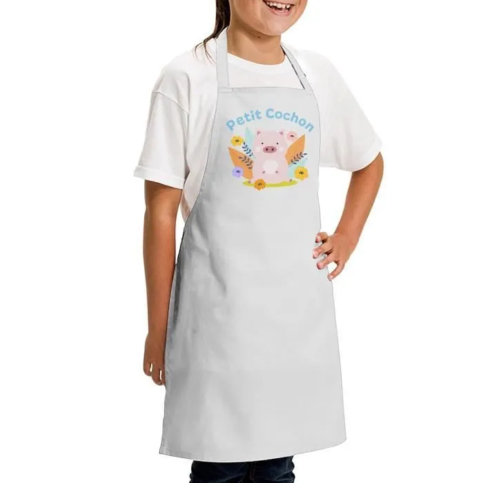 Tablier Enfant Cuisine - Peinture Petit Cochon Dessin Illustration Mignon - Qualité Premium-1