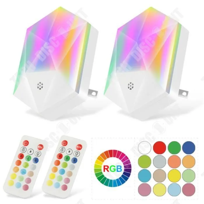 TD® 2 Pack Veilleuse LED Enfants Lampe de Nuit Bébé Plug-And-Play avec Télécommande 16 Couleurs Réglables RGB Luminosité Dimmable-1