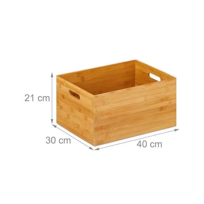 Relaxdays Caisse de rangement bambou, solide, boîte pratique sans couvercle, 21x40x30 cm, salle de bain, cuisine, nature-3