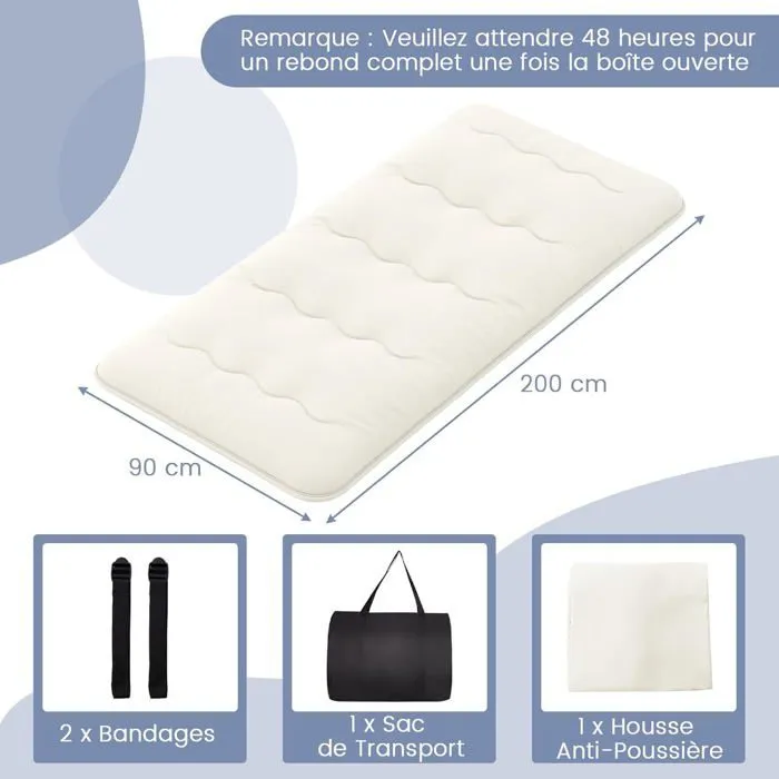 COSTWAY Matelas Futon Japonais 90x200CM - Surmatelas Amovible, Matelas de Sol Pliable - Maison, Camping-car, Dortoir - Beige-3