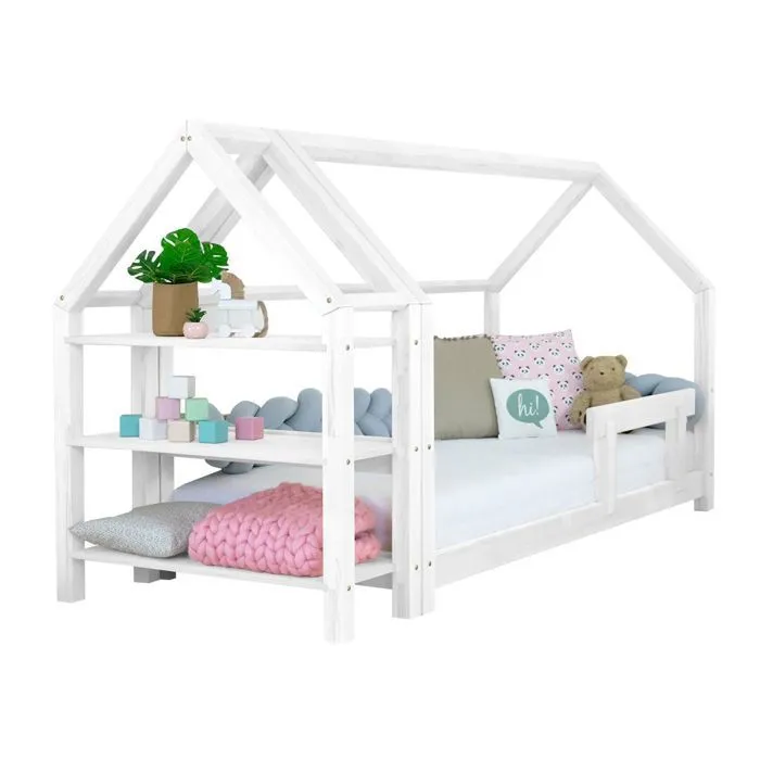 Lit cabane avec étagère 90 x 180 blanc-0