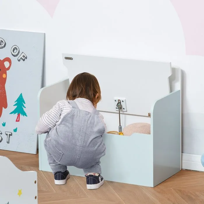 Coffre à jouets - HOMCOM - Banc de rangement en bois - Vérin pneumatique - Blanc-2