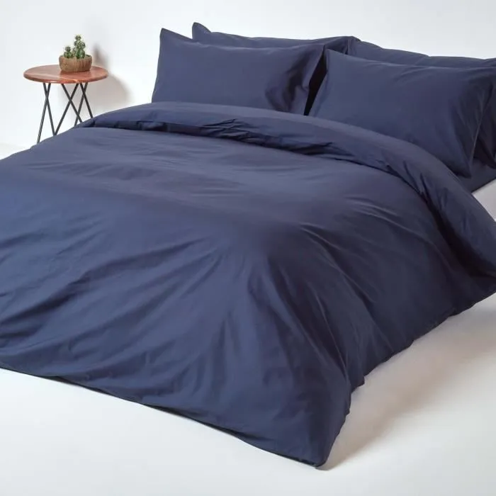 Drap-housse - HOMESCAPES - 140 x 190 cm - 100% coton égyptien - Hypoallergénique - Bleu marine-3