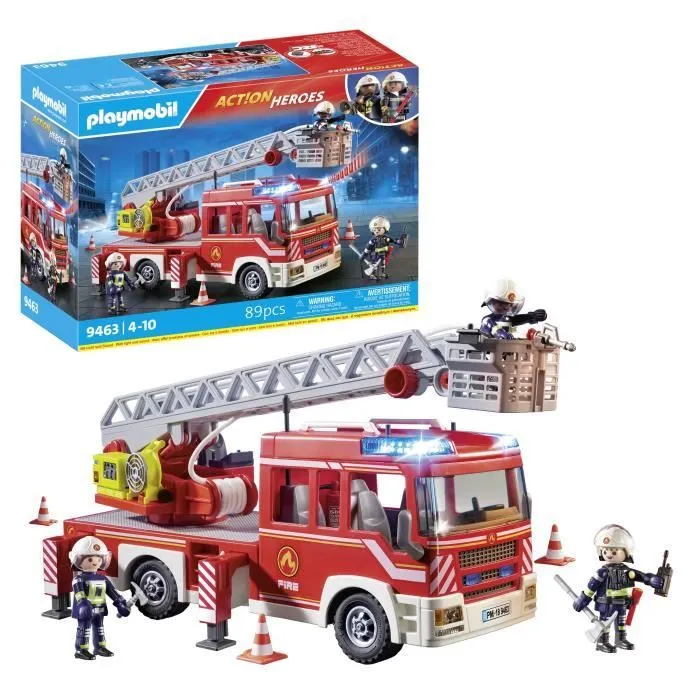 PLAYMOBIL 9463 Camion de pompiers, Avec échelle pivotante, City Action, dès 4 ans-0