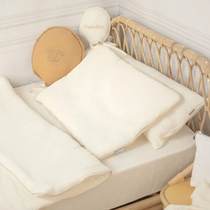 Housse en gaze de coton pour traversin plat Jeanne 140 cm Écru-1