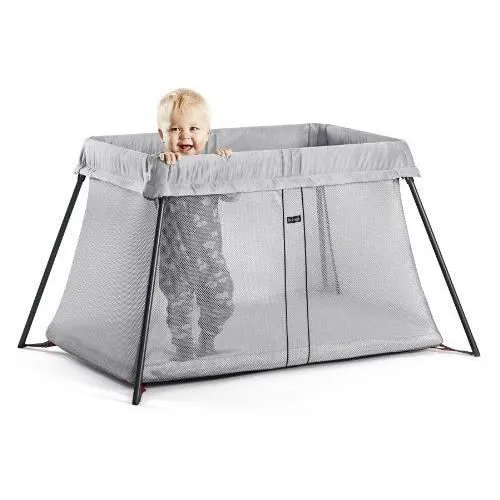 BABYBJÖRN Lit Parapluie Light, Argent, avec Drap-housse pour le Lit Parapluie Light-0