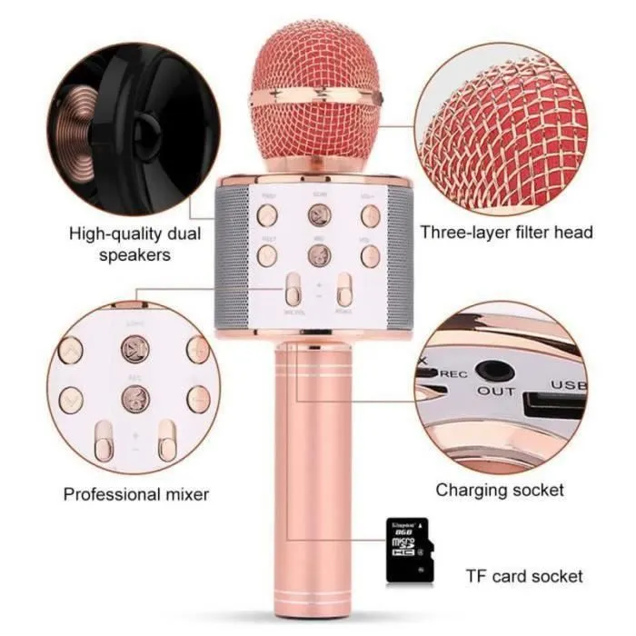 Microphone Karaoke - ZF07363 - Bluetooth 4 en 1 - Portable - Cadeau Enfants-Adultes - Bleu-1