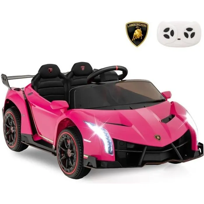 Lamborghini Voiture Électrique 12V/7 Ah pour Enfants, Télécommande 2.4 G, Portes Hydrauliques, LED, klaxon, MP3, USB, 3-8 Ans, Rose-0