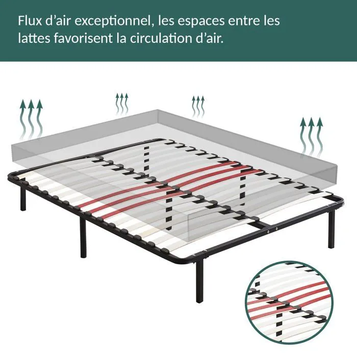 Sommier - Sampur - EcoFlex 90x190cm - Lattes en bois - Pieds inclus - Confort optimal-2