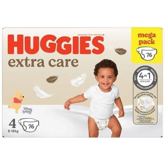 Huggies Extra Care Bébé, 76 couches, avec motifs Disney Taille 4 (8-14 kg)-1