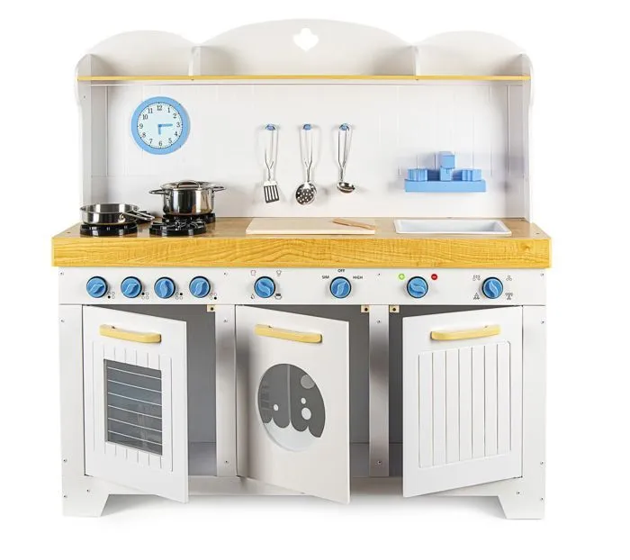 Cuisine en Bois Saint-Tropez avec Ensemble Alimentaire en Bois – 36 Pièces, Jeu Créatif pour Petits Chefs-3