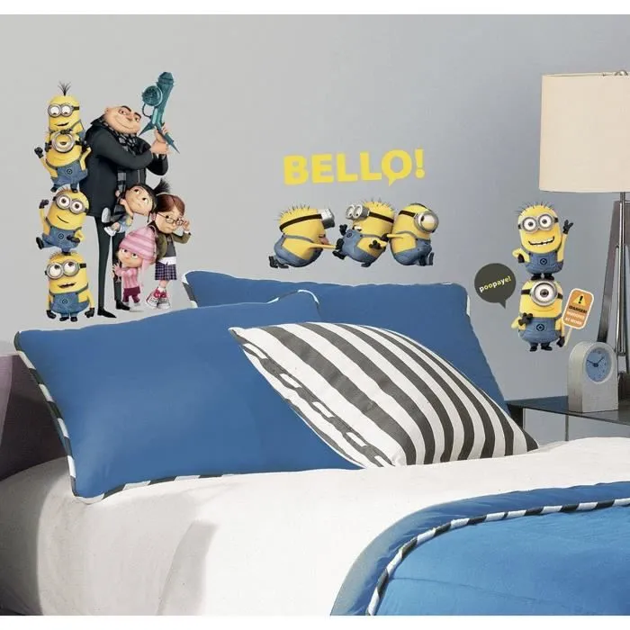 Stickers - Minions - Lot de 31 - Repositionnables - Décoration enfant - Couleur Gris et Jaune-3