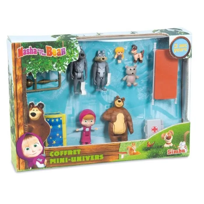 Coffret Mini Univers Masha & Michka - 7 figurines et accessoires pour enfants à partir de 3 ans-1