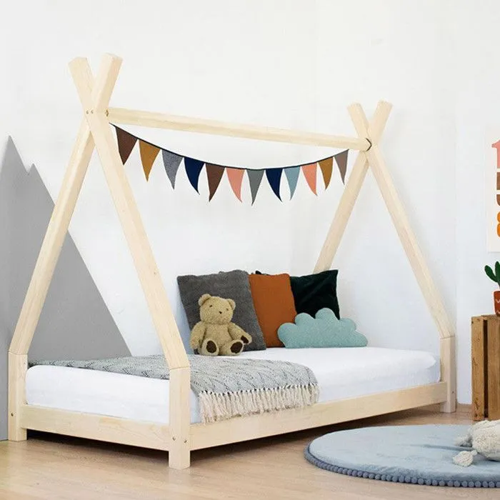 Lit enfant tipi NAKANA - Benlemi - bois massif - gris - 90 x 180 cm - Sommier inclus-3