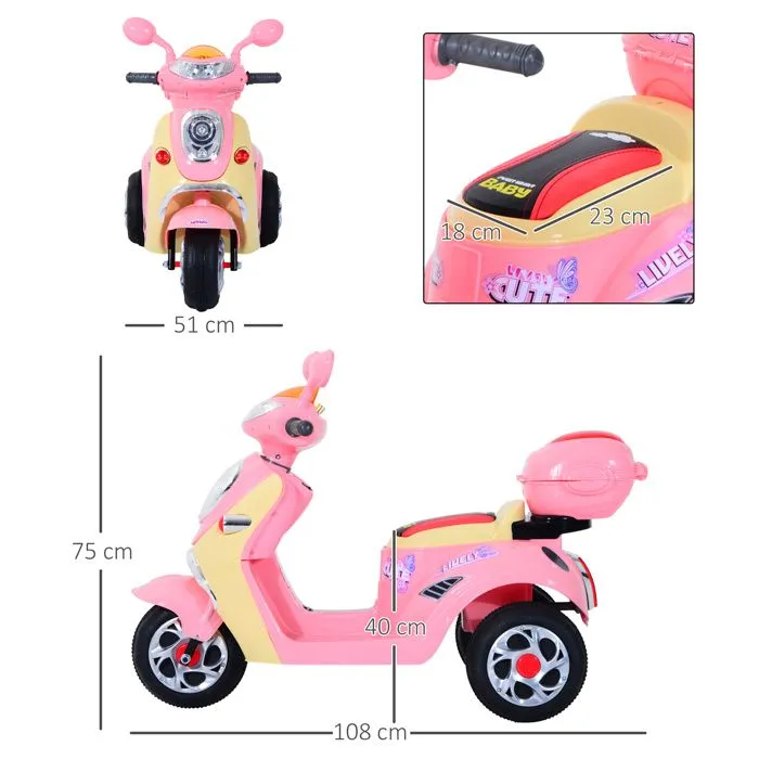 Moto scooter électrique pour enfants 6 V env. 3 Km/h 3 roues et topcase effet lumineux et sonore rose-3