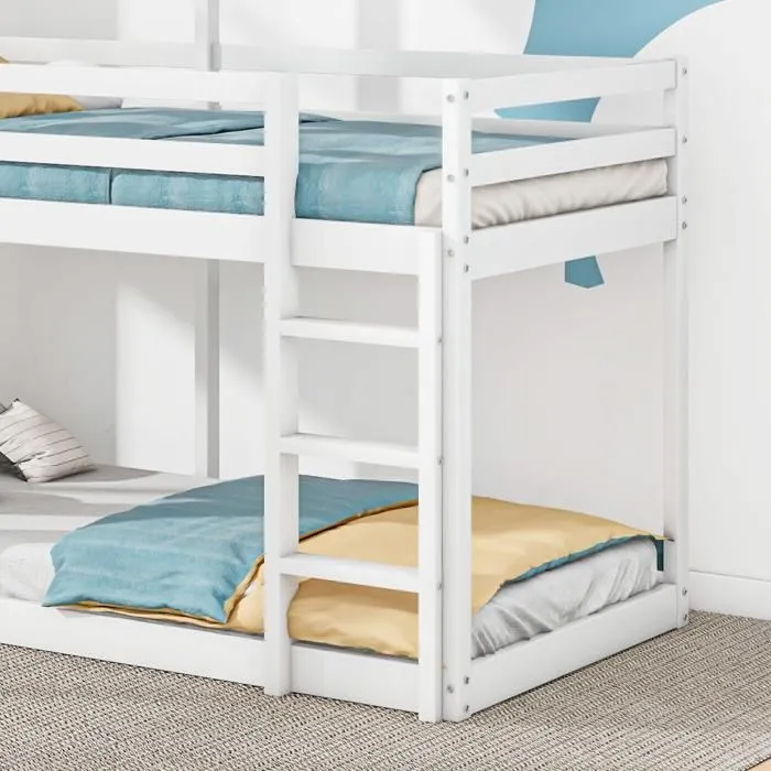 Lit superposé - MARQUE - 90x200 cm - Bois massif - Blanc - 2 places-3