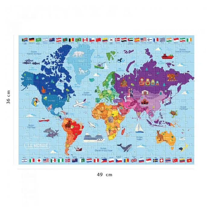 Puzzle 250 pièces : Carte du monde Coloris Unique-2