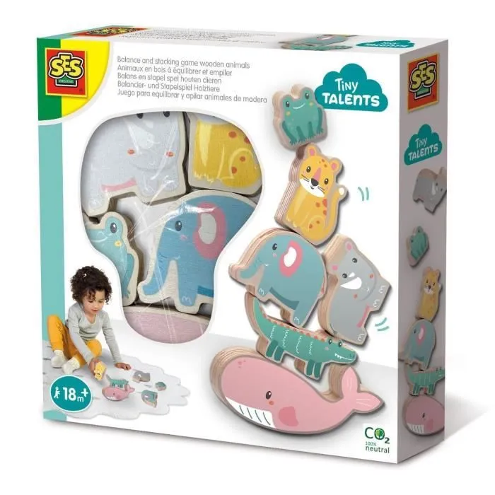 SES CREATIVE - Animaux en bois à équilibrer et empiler - Bébé - Multicolore - A partir de 18 mois-0
