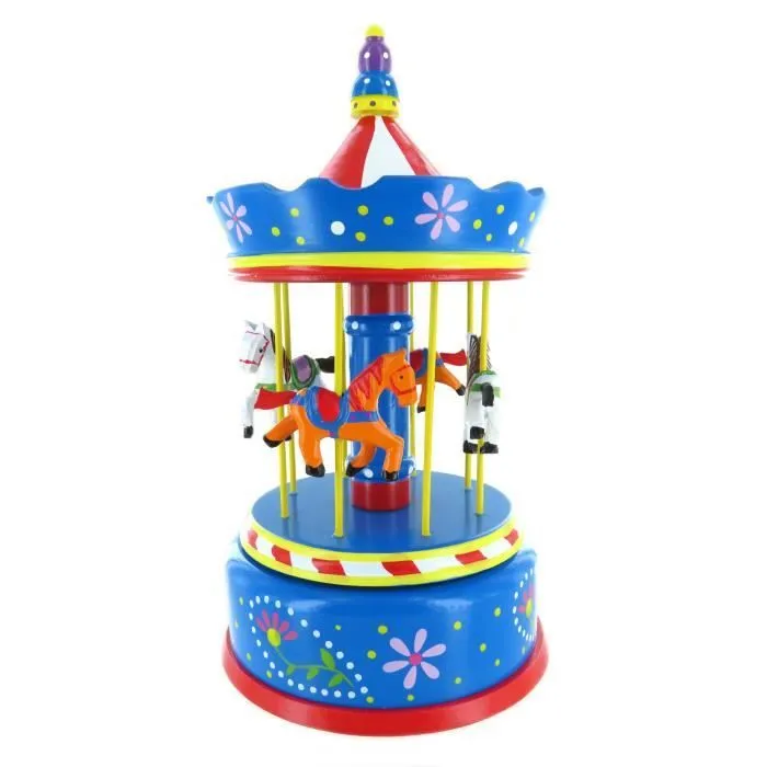 Oh! Susanna (Stephen Foster) - Boîte à musique - carrousel - manège musical miniature en bois avec chevaux tournants (Réf: 44039).-0