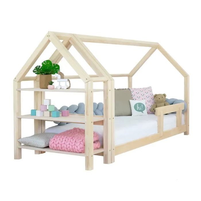 Lit cabane avec étagère 90 x 160 naturel-0