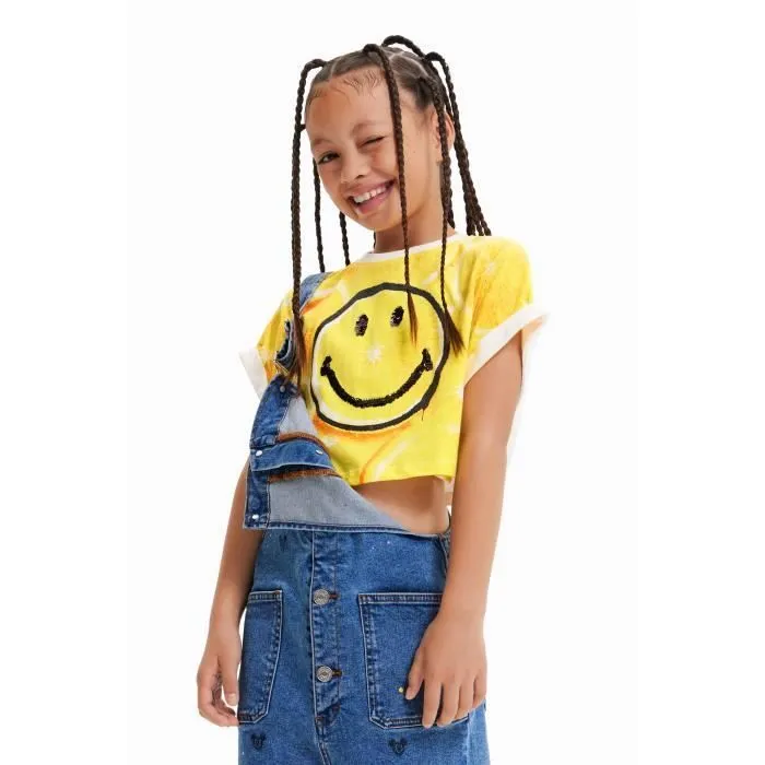 T-shirt fille Desigual Smiley Limon - jaune/blanc - 7/8 ans-0