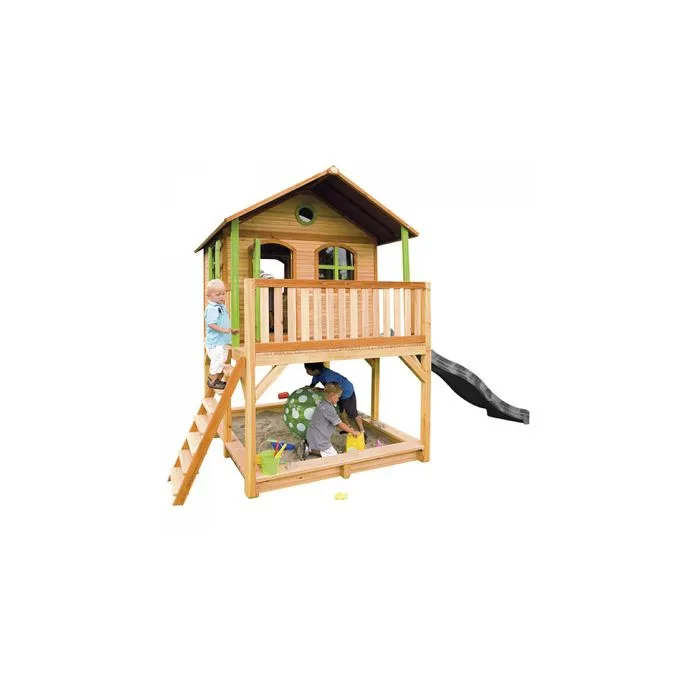 Maison Enfant AXI Marc avec Bac à Sable & Toboggan gris | Aire de Jeux pour l'extérieur en marron & vert-2