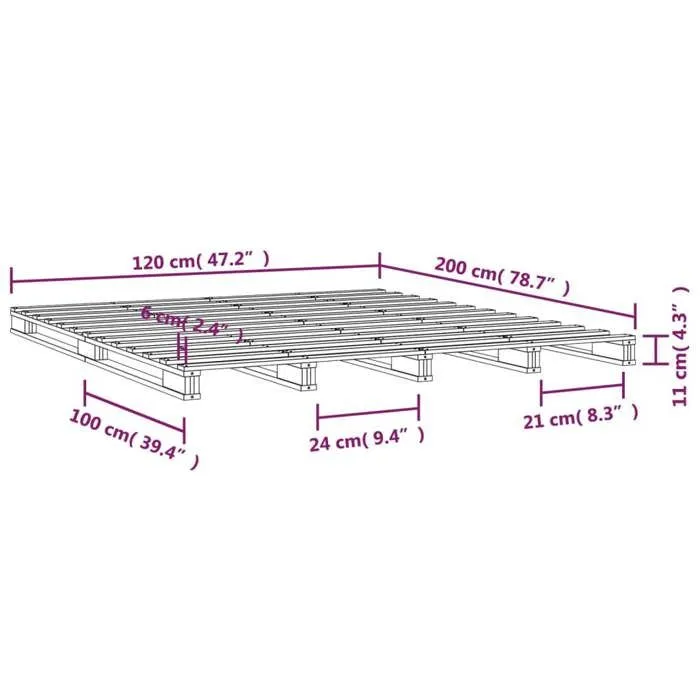 vidaXL Lit de palette gris 120x200 cm bois de pin massif 821389-3