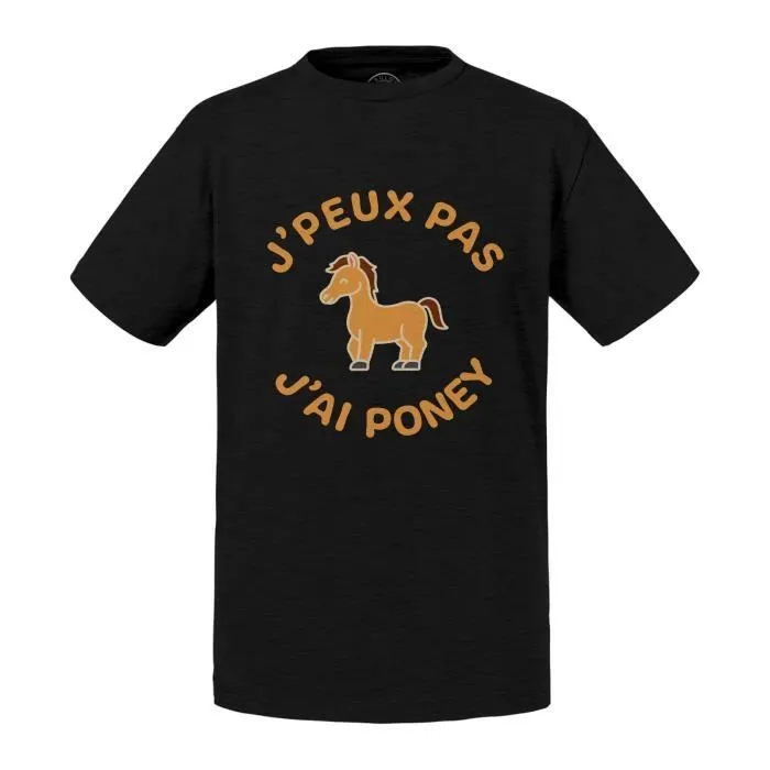 T-shirt Enfant Noir J'Peux Pas J'ai Poney Equitation Cheval Equidé-0