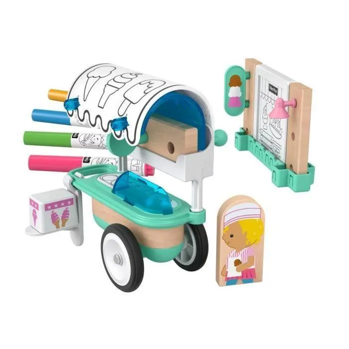 Set de Construction - Fisher-Price - Chariot de Glaces - 15 pièces - Bois et tissu - Pour enfants 3 ans+-0
