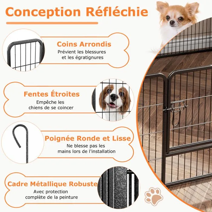 COSTWAY Barrière de Sécurité H60CM pour Chien 8 Panneaux, Parc Portable Pliable avec Porte, Intérieur Extérieur pour Jardin Camping-2