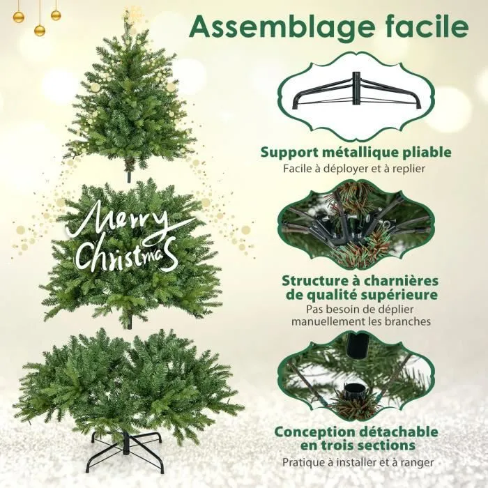 COSTWAY Sapin de Noël 150 cm Pré-éclairé 250 Lumières LED Multicolores/Blanc Chaud, 11 Modes d'Eclairage 844 Branches en PVC et PE-2
