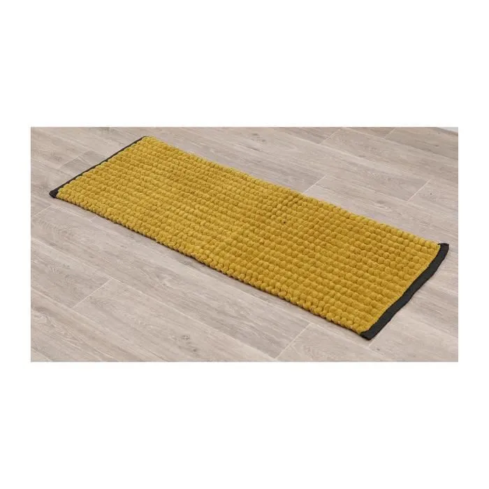 TENDANCE - Grand Tapis de salle de bain Bicolore Ocre et Noir en Polycoton 45 x 120 cm Jaune-1