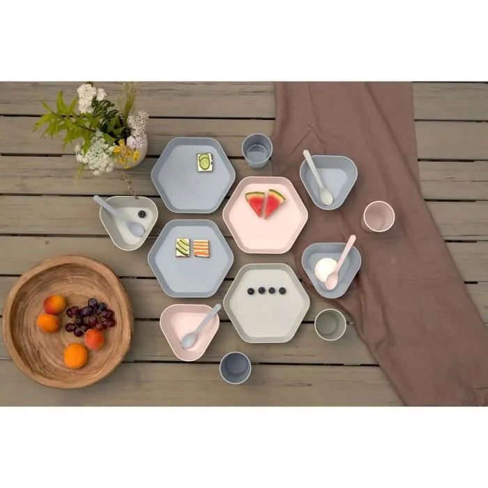Assiette bébé Lässig Geo - rose poudré - Plastique biosourcé - Pour enfant-2