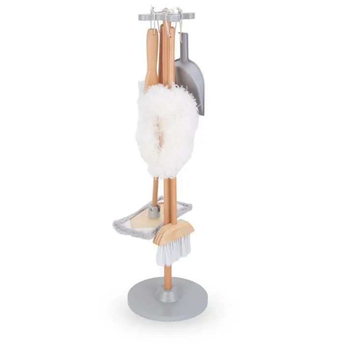 Mamabrum kit de Nettoyage en Bois Enfant , Jouet d'imitation- support de Rangement, pelle, Balai, vadrouille Tampon Doux, plumeau-4