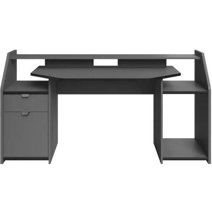 Bureau gamer Gaming - Panneaux de particules - Gris ombre et noir - L 180 x P 67 x H 92 cm - PARISOT-2
