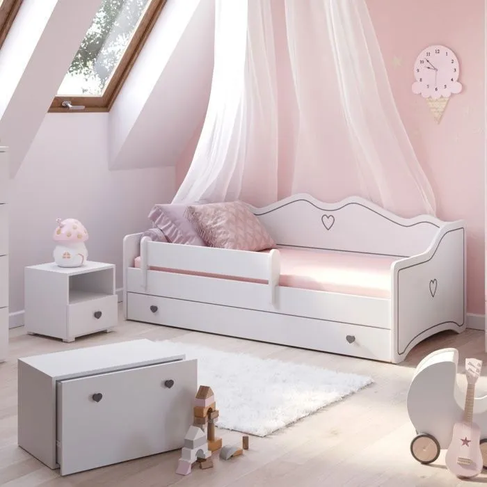 Lit enfant pour une fille EMMA 80x160 avec matelas + sommier + tiroir en blanc-5
