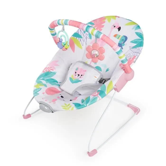 BRIGHT STARTS Transat bébé Flamant Rose, Vibrations apaisantes, Arche d'éveil avec jouets interactifs-0