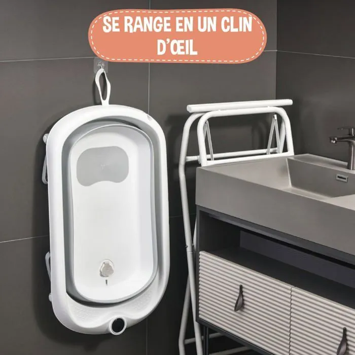 Baignoire bébé pliable sur pied – Avec support, thermomètre 2.0, siège et kit de drainage – Dès La Naissance | SUPERBE BEBE-4
