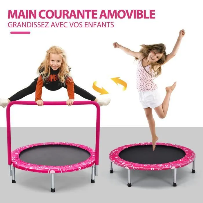 COSTWAY Trampoline Enfants Pliable Ø92cm Housse de Sécurité Matelassée,Poignée Recouverte 30 Cordes Elastiques Intérieur 150 KG Rose-1