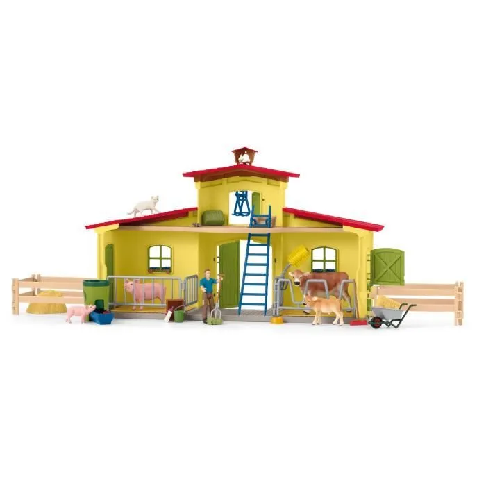 Ensemble de Figurines Animaux de la Ferme avec Accessoires - Coffret Ferme éducative de 92 Pièces avec Vache, Cheval, Cochon et-1